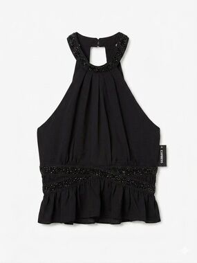 Express beaded collar neck sleeveless halter top